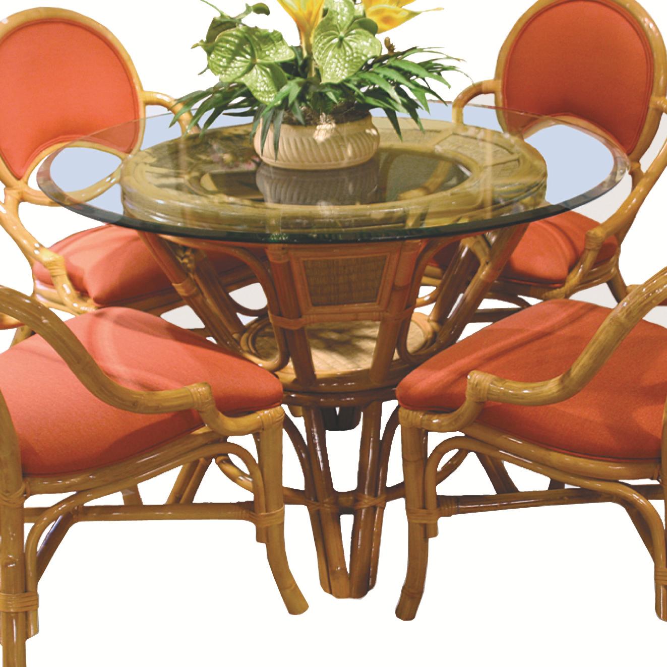 Capris Furniture 381 Collection TB381 Glass Top Round Wicker Rattan Table Esprit Decor Home Furnishings Kitchen Table
